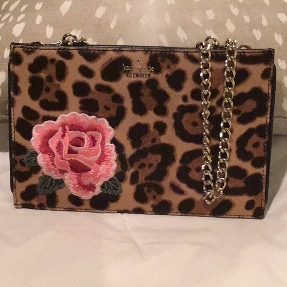 RARE Kate Spade NY Moore Lane Mini Sima leopard print crossbody Rose Embroidery - Picture 1 of 3